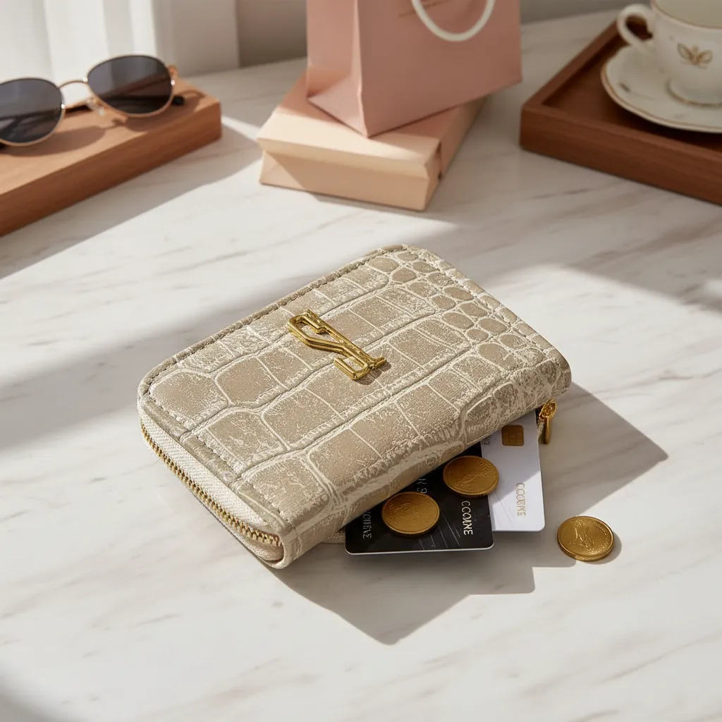 CARTEIRA FEMININA PEQUENA ZIPER CROCO PORTA CARTAO, CNH E MOEDAS