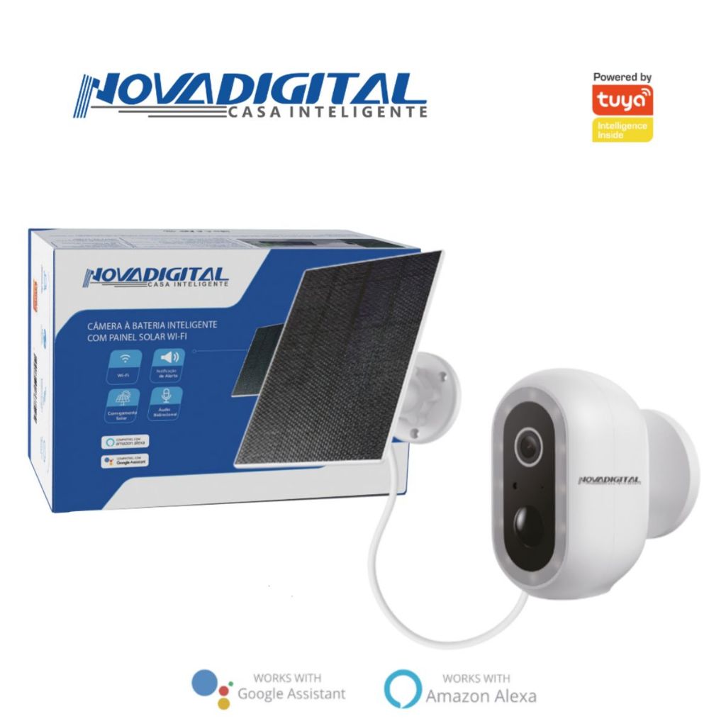 Câmera de Segurança Inteligente Wi-fi Solar a Bateria Prova D'água Bivolt Alexa Nuvem AI