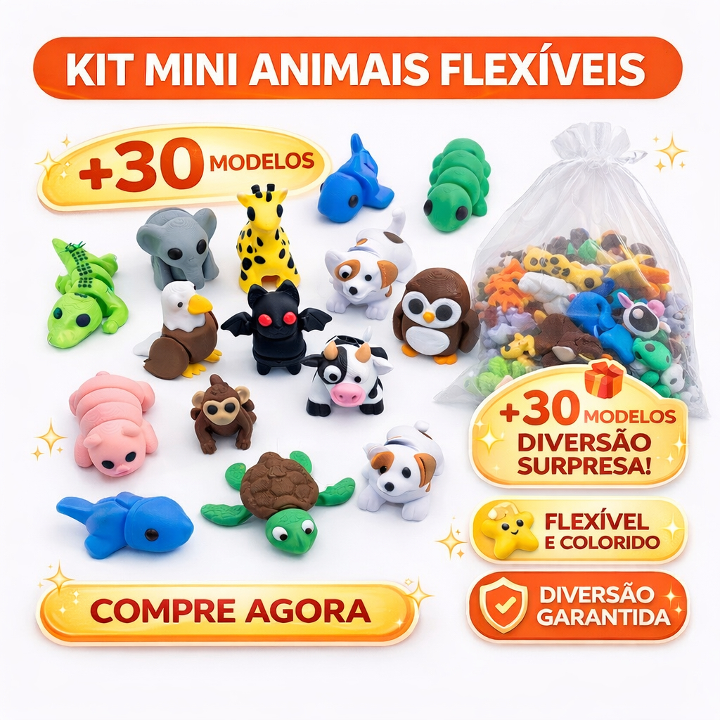 Kit Sortido - Mini Animais Flexíveis Articulados - Kit 6/12/16/24/32 unidades Bixinhos Chaveiro Fidget em Oferta na Shopee