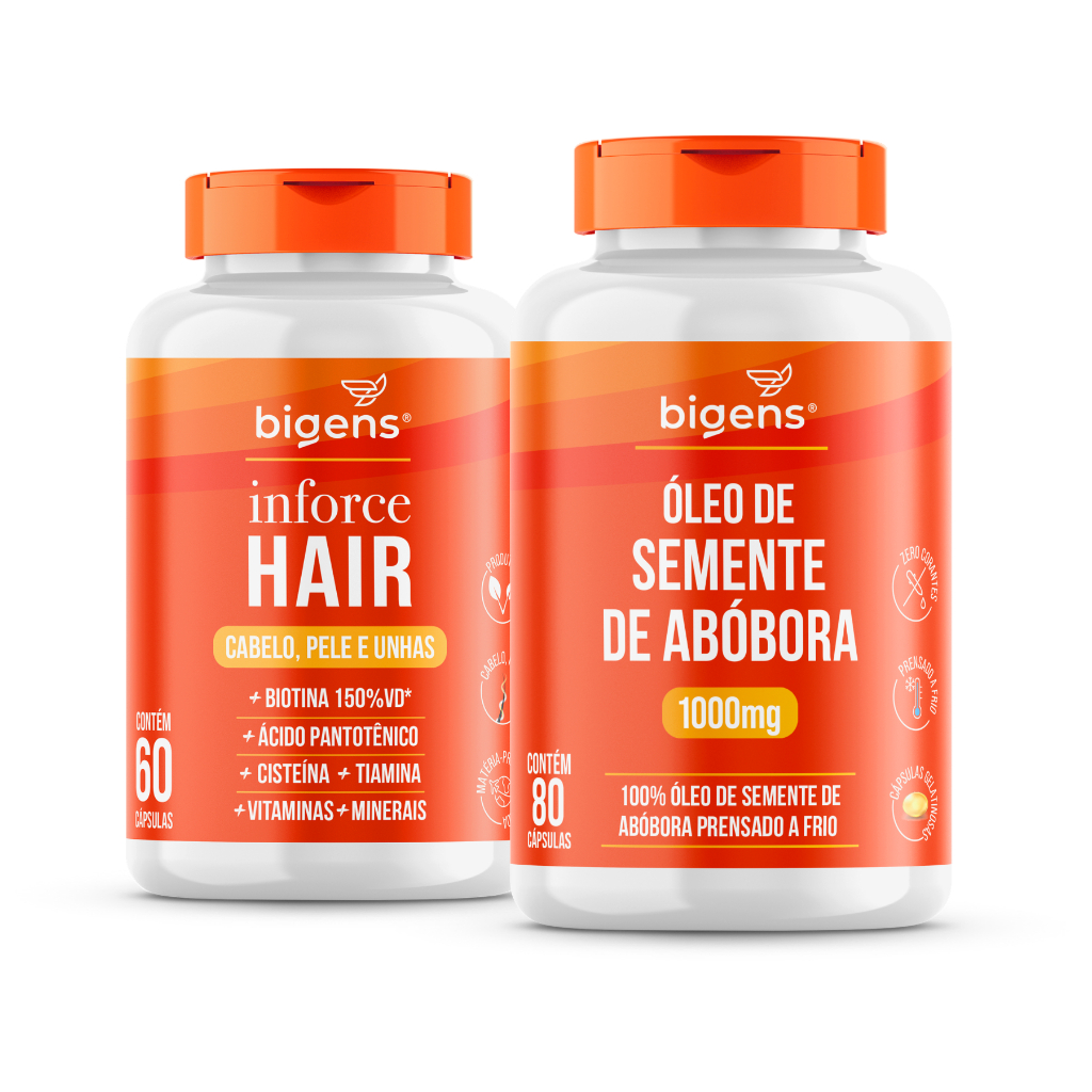 Kit Antiqueda Bigens Inforce Hair + Semente de Abóbora | Crescimento e Fortalecimento em Oferta na Shopee