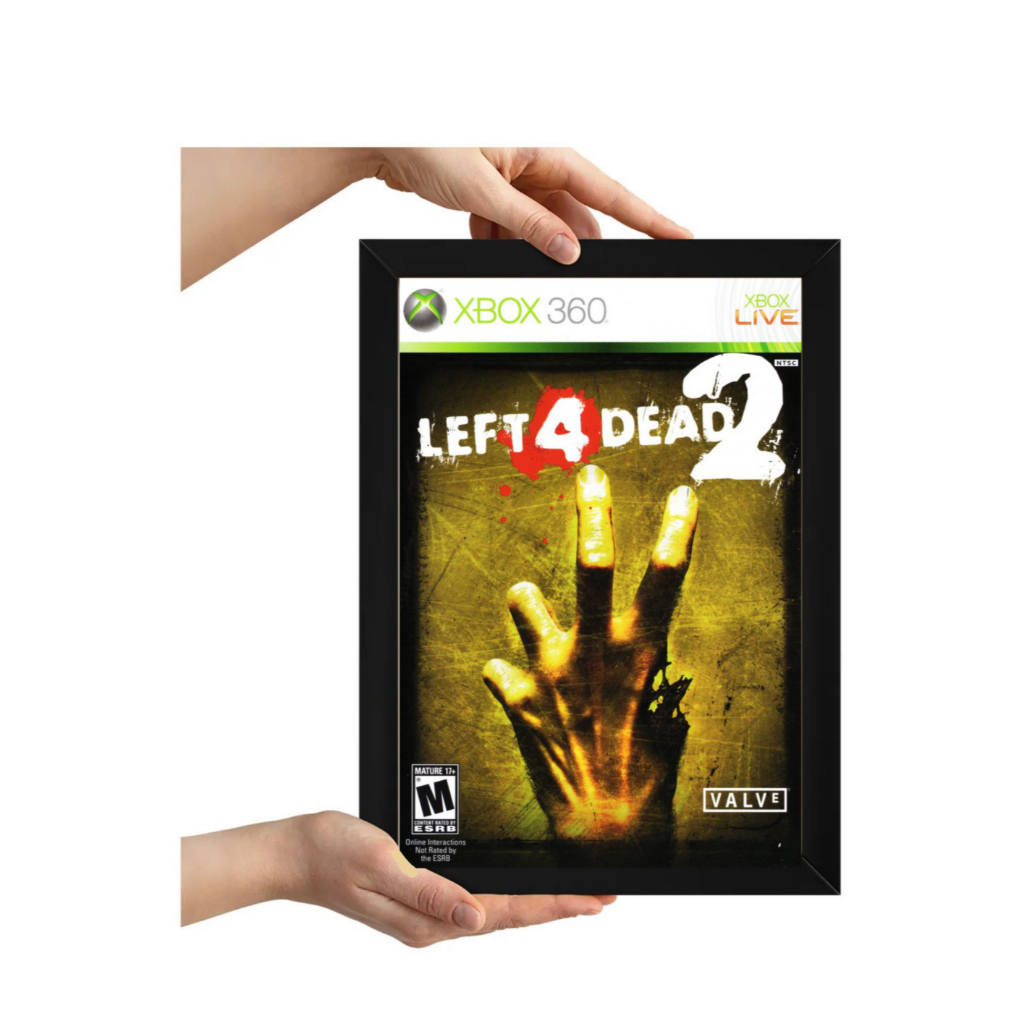 Quadro Decorativo Gamer Left 4 Dead 2 Xbox 360 Moldura A4 25x30cm