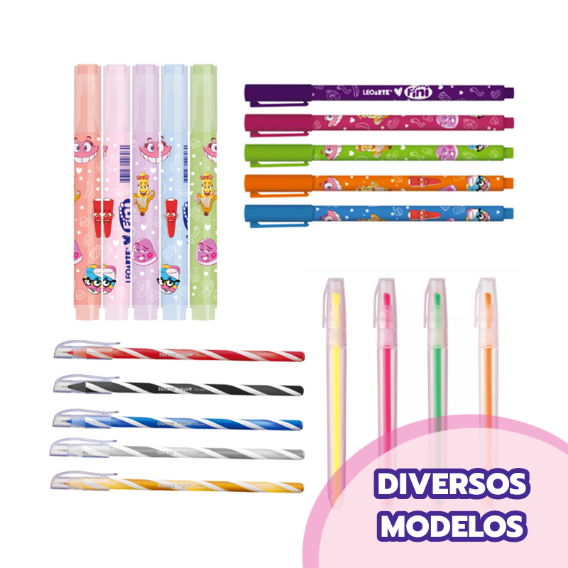 Marca Texto Caneta Escolar Estampado Com Aroma Fini LeoArte Tons Pastéis Neon Gel Colorida Dourado Prata Vermelho Preto