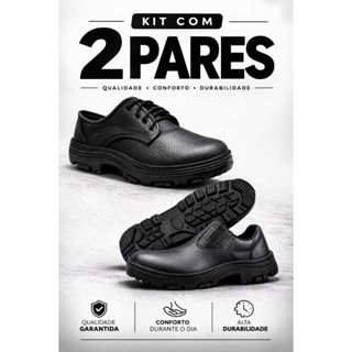 Kit 2 Sapatos Com Cadarço E Elástico Em Couro E Com Selo CA Trabalho Conforto Em Promoção em Oferta na Shopee