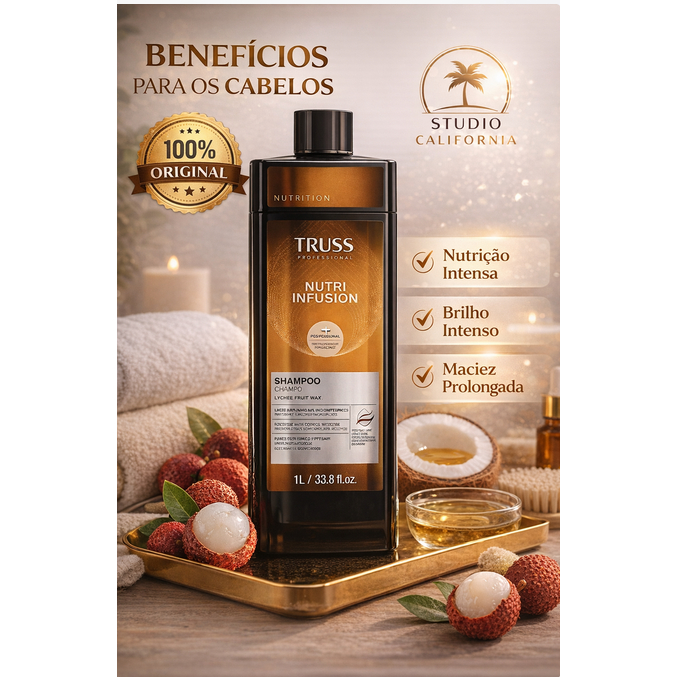 Shampoo Profissional Nutri Infusion 1L TRUSS Original | Nutrição Intensa, Brilho e Recuperação dos Fios