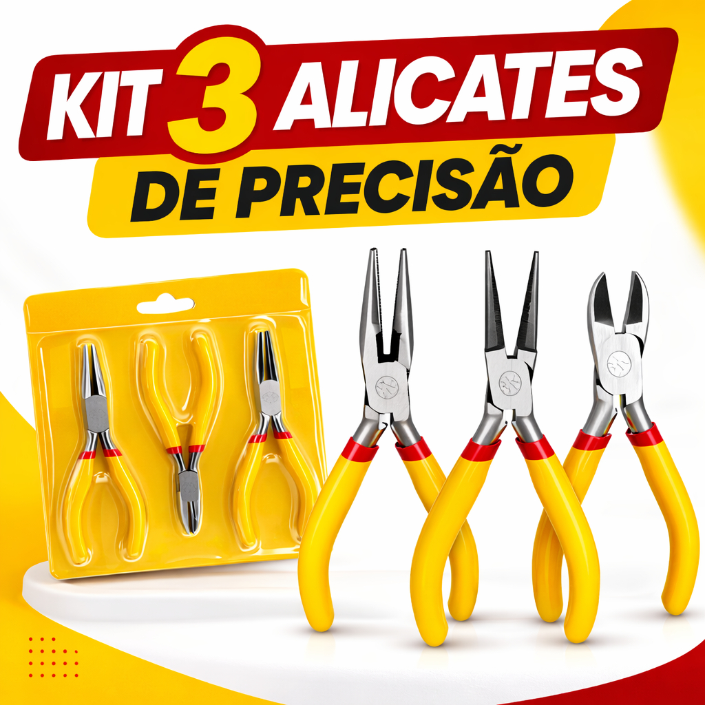 Kit 3 Alicates de Precisão para Artesanato e Eletrônica  – Bico Meia Cana, Bico Redondo e Corte