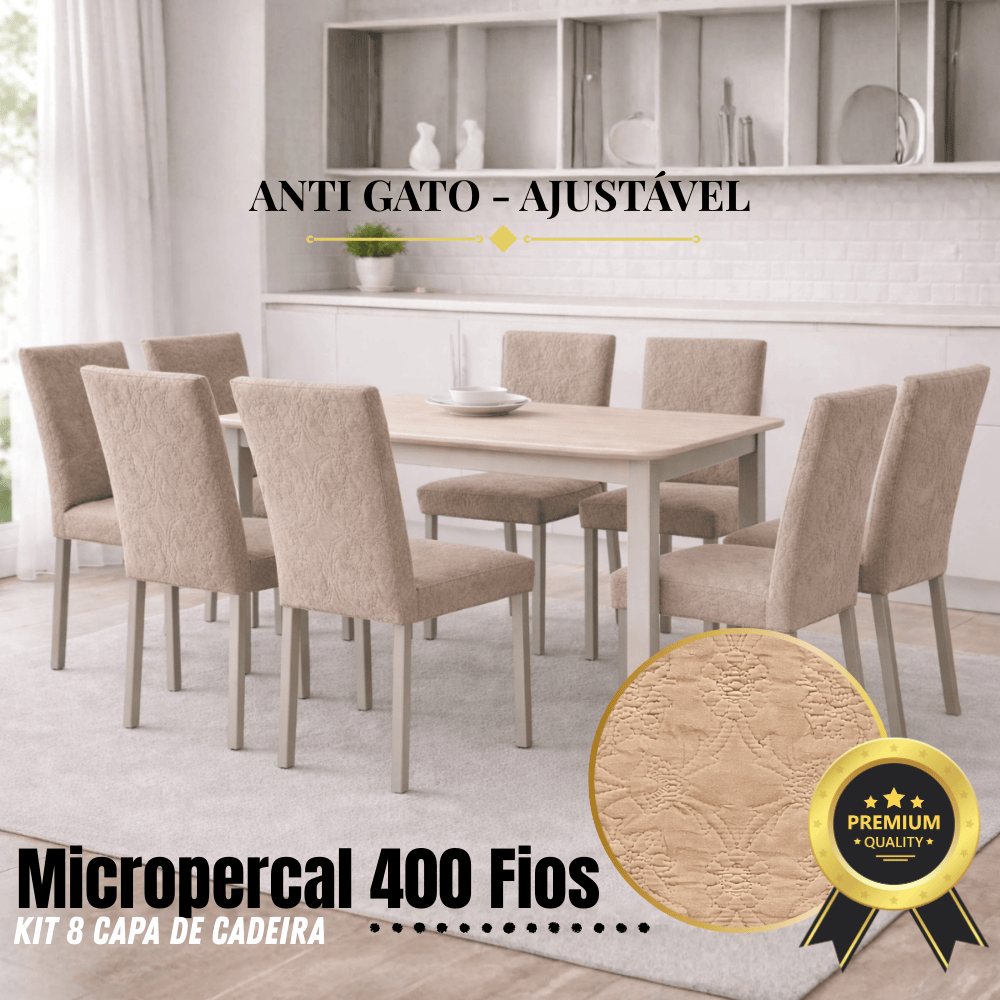 Capa de Cadeira 8 Peças Micropercal 400 Fios Macia Ajustável Proteção para Sala de Jantar e Cozinha