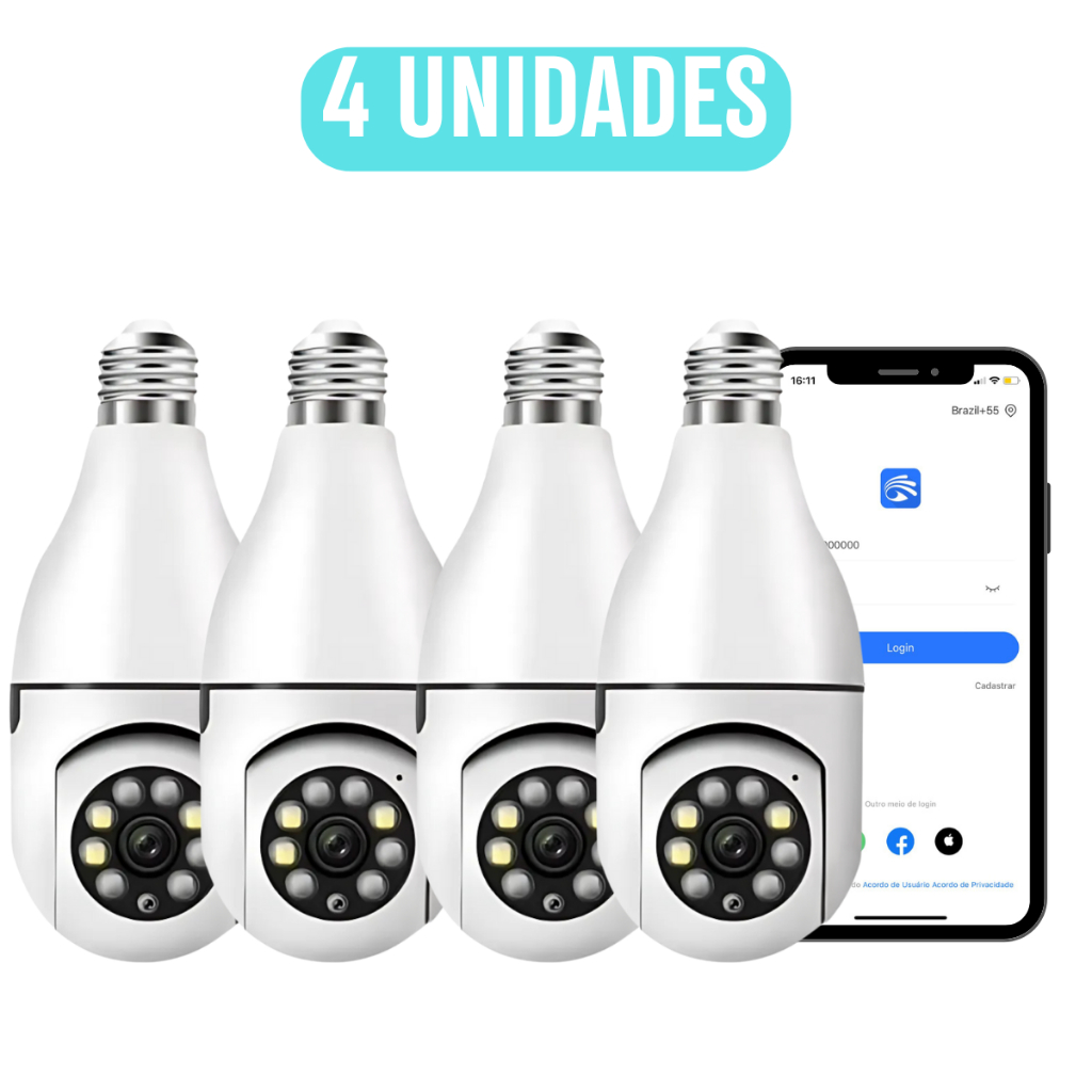 Câmera Lâmpada de Segurança Wi-Fi 360° Full HD Visão Noturna | Monitoramento pelo Celular