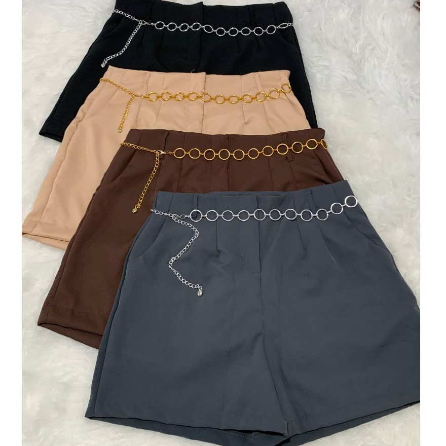 Kit 3 shorts com cinto de brinde moda feminina alfaiataria premium com bolso e ziper frontal tamanho normal e plus size