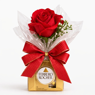 Cesta de Presente Ferrero Rocher com Rosa Vermelha Buquê Bouquet Flores Presente Caixa Bombom Bombons Namorada Esposa em Oferta na Shopee