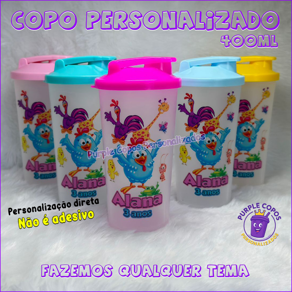Copo Personalizado 400ml Ecológico com Tampa Flip | Lembrancinha Festa Aniversário | Fazemos Todos os Temas