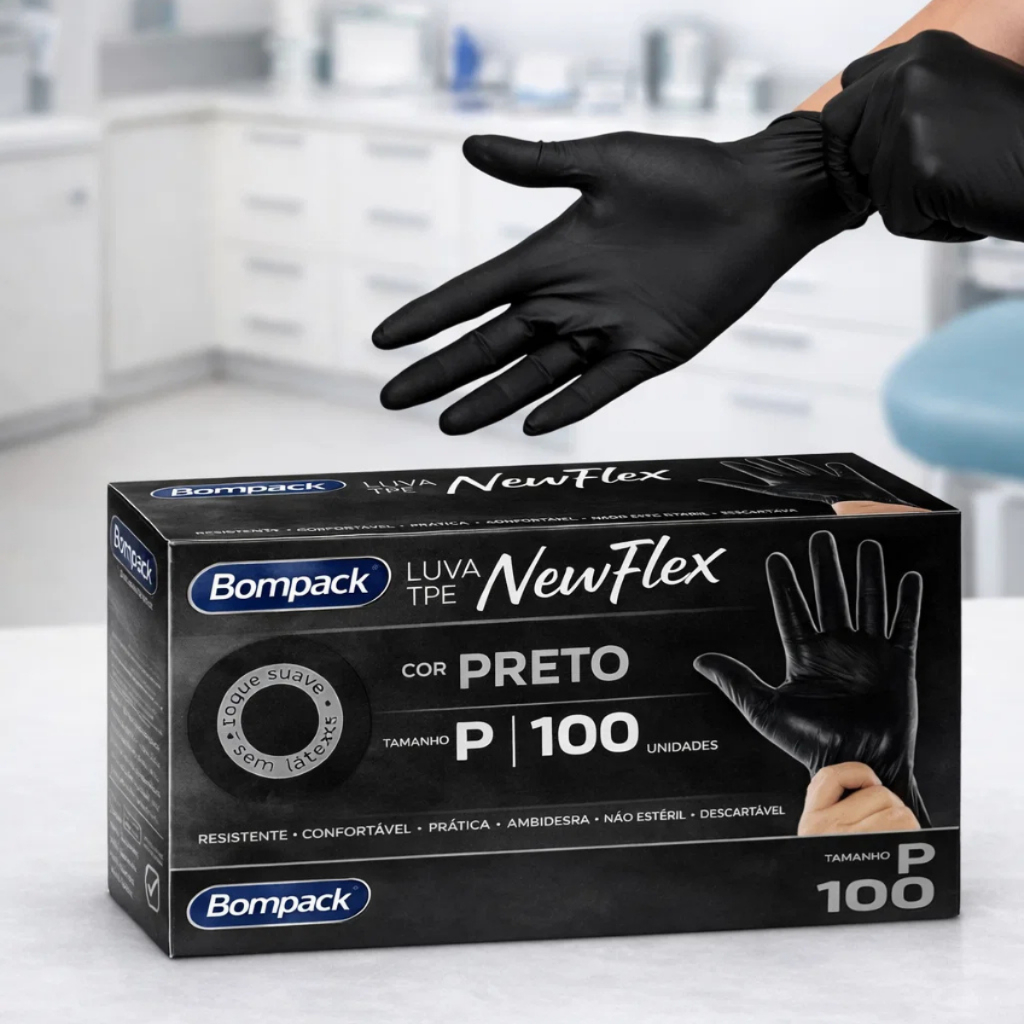 Luva Preta Sem Pó Bompack Tamanho P;M;G – 100 Unidades em Oferta na Shopee