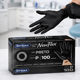 Luva Preta Sem Pó Bompack Tamanho P;M;G – 100 Unidades em Oferta na Shopee