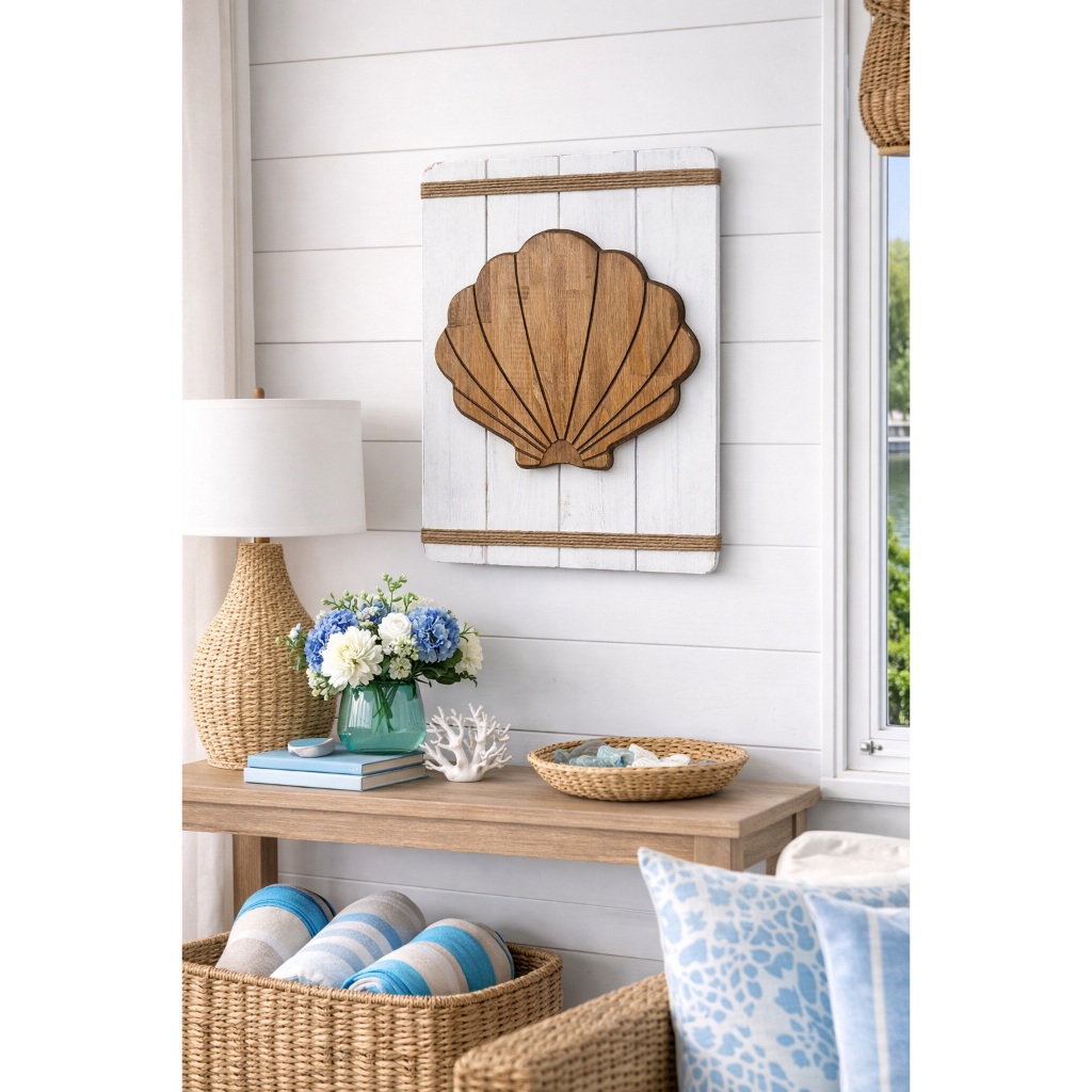Quadro Náutico Branco Concha em Madeira Decoração Náutica Praia — R$ 194,90 em Shopee