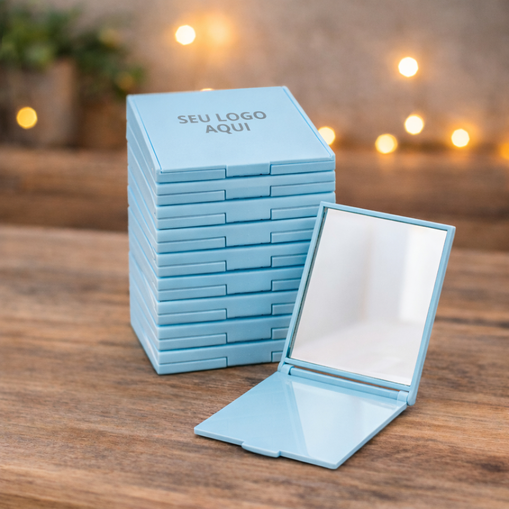 Kit 10 Espelhos de Bolsa Personalizados com Logo – Compacto e Elegante