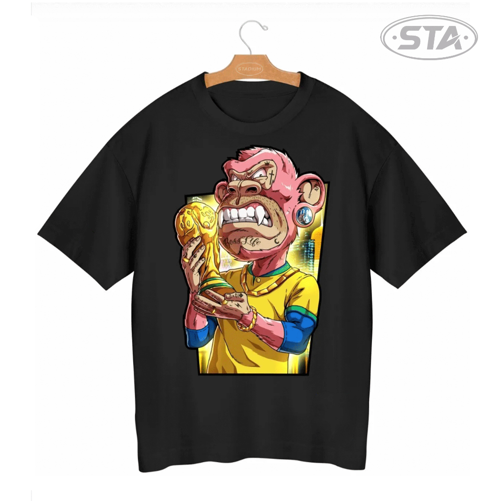 Camiseta Oversized Urso Rei Futebol Copa Do Mundo 100% Algodão Malha Premium Brasil