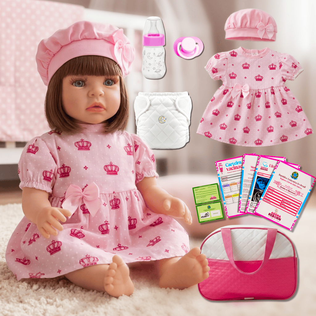 Bebê Reborn Realista Silicone Boneca Pode Dar Banho Menina Vestido