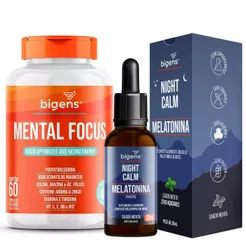 Kit Dia e Noite - Mental Focus 60 Cápsulas + Melatonina Night Calm 30ml - Bigens
