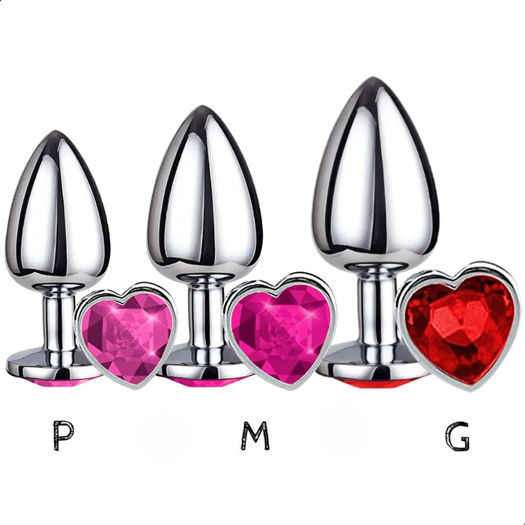Plug Anal Inox Coração Tamanho P M G Excita Estimula Dilata Lubrifica Masturbador Fantasia Sex Casal