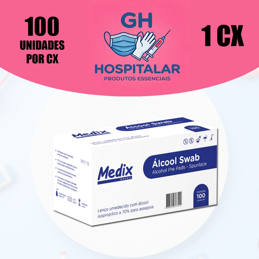 Lenço Umedecido Álcool Isopropílico Medix - Ação Bactericida Rápida, Fácil Manipulação, Descartável