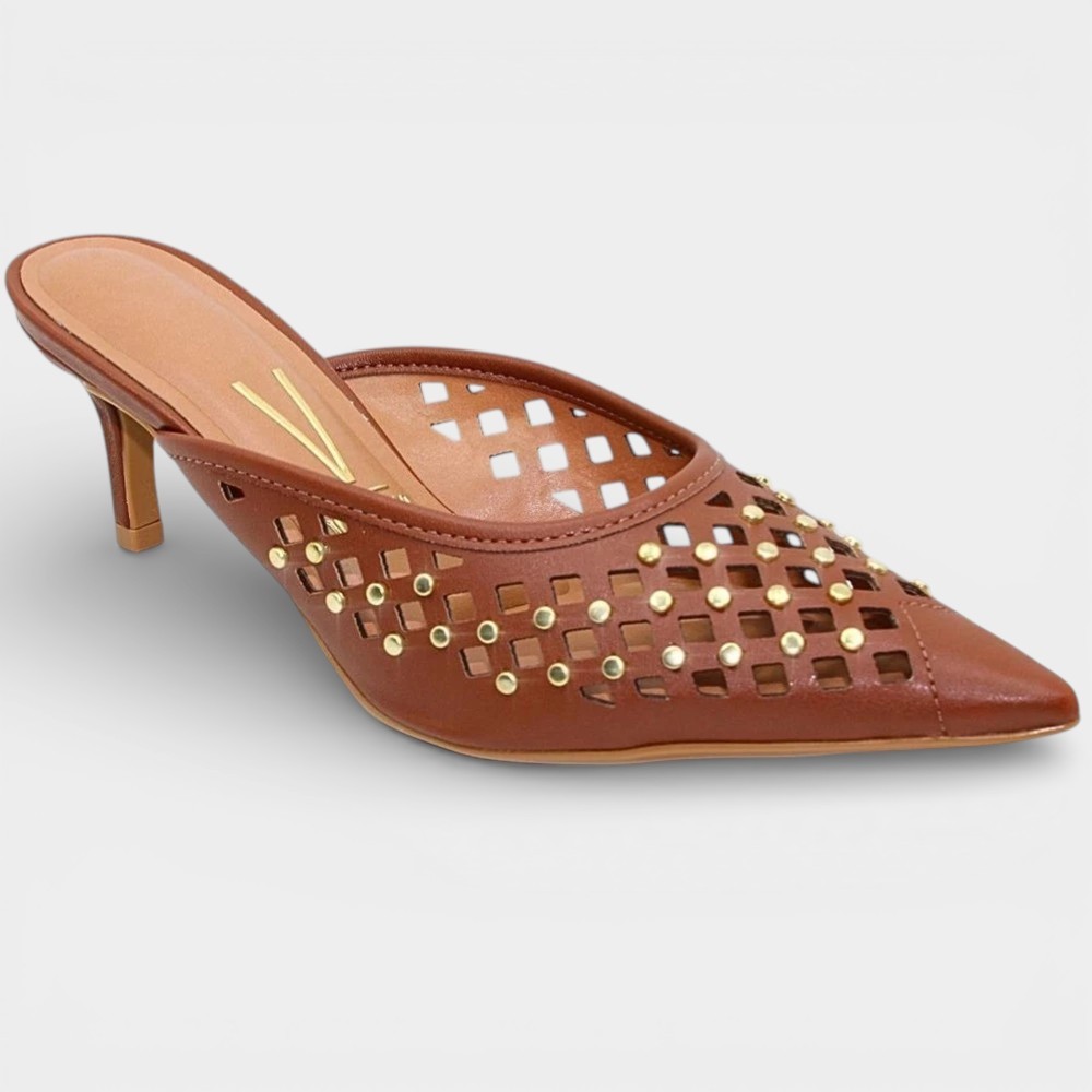 Tamanco Mule Vizzano Apliques Salto Baixo - Marrom