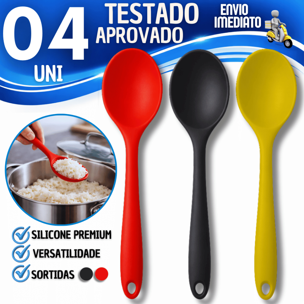 Jogo Colheres Redonda de Silicone 28Cm Utensílio De Cozinha Grande Cozinhar Fritar Mexer Utilidades Para Pascoa