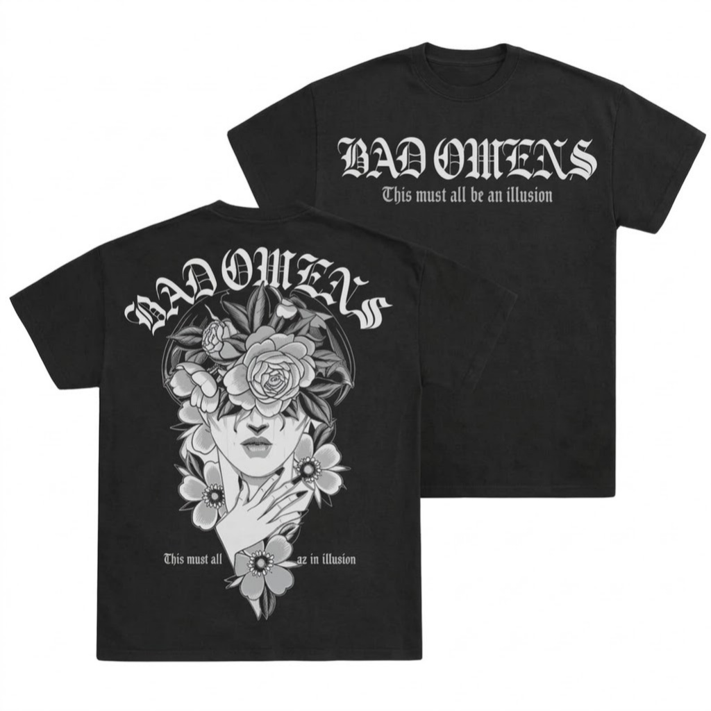 Camiseta Basica Unissex Bad Omens Dark Floral Rock