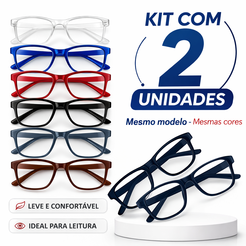 Kit com 2 Óculos de Grau Para Perto Leitura Presbiopia Celular - Unissex Leve Confortável 0.5 a 5.0 Escolha Cor em Oferta na Shopee