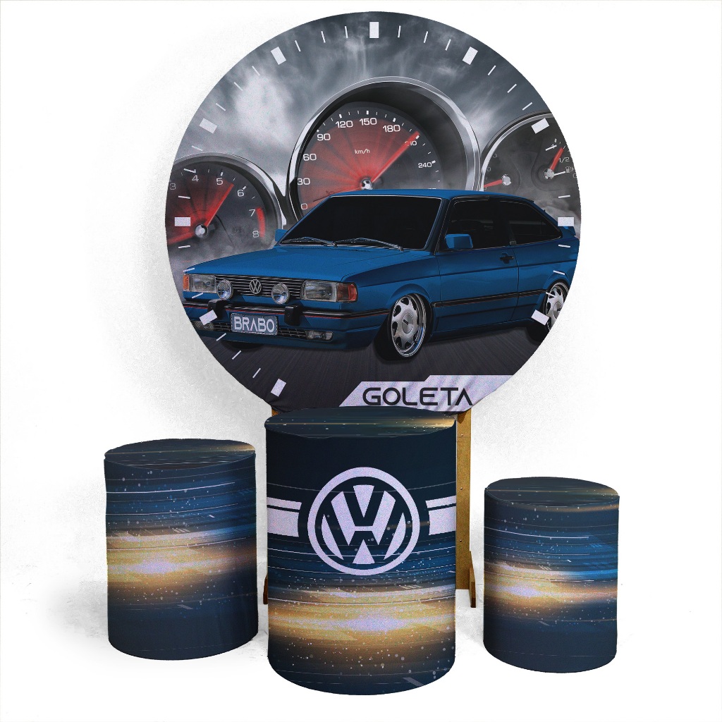 Kit Painel Redondo 1,5 +Trio Cilindro Sublimado Tecido Helanca Premium Festa Carros Volkswagn Gol