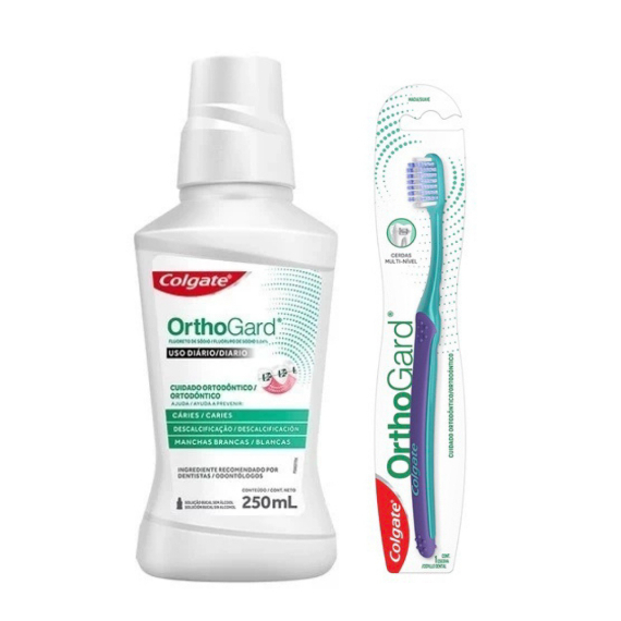 Kit Higiene Bucal Orthogard – Enxaguante Bucal 250 ml + Escova Dental Ortodôntica