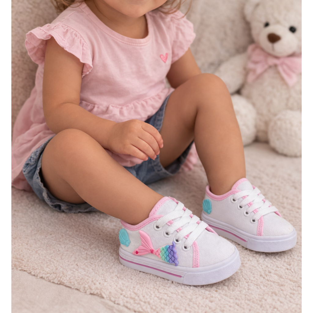 Tênis Infantil Menina Cano Baixo Sereia Delicado Casual Branco Confortável Dia a Dia em Oferta na Shopee