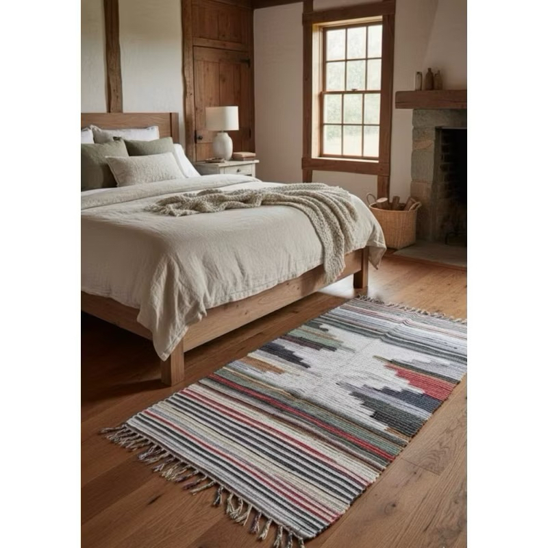 Tapete médio artesanal de bico misturadinho sala quarto cozinha área de lazer em Oferta na Shopee