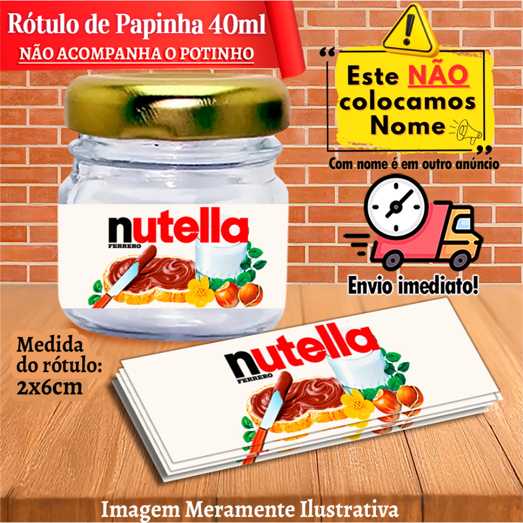 Rótulos adesivos para Papinhas 40ml 40g Tema Nutella