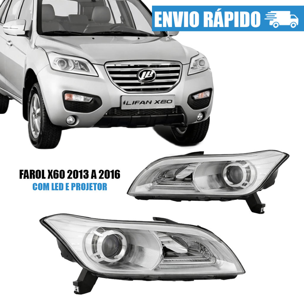 Farol X60 2013 a 2016 Lifan Eletrico Com LED C/projetor C/motor Direito Ou Lado Esquerdo - Lado Direito, Esquerdo ou Par