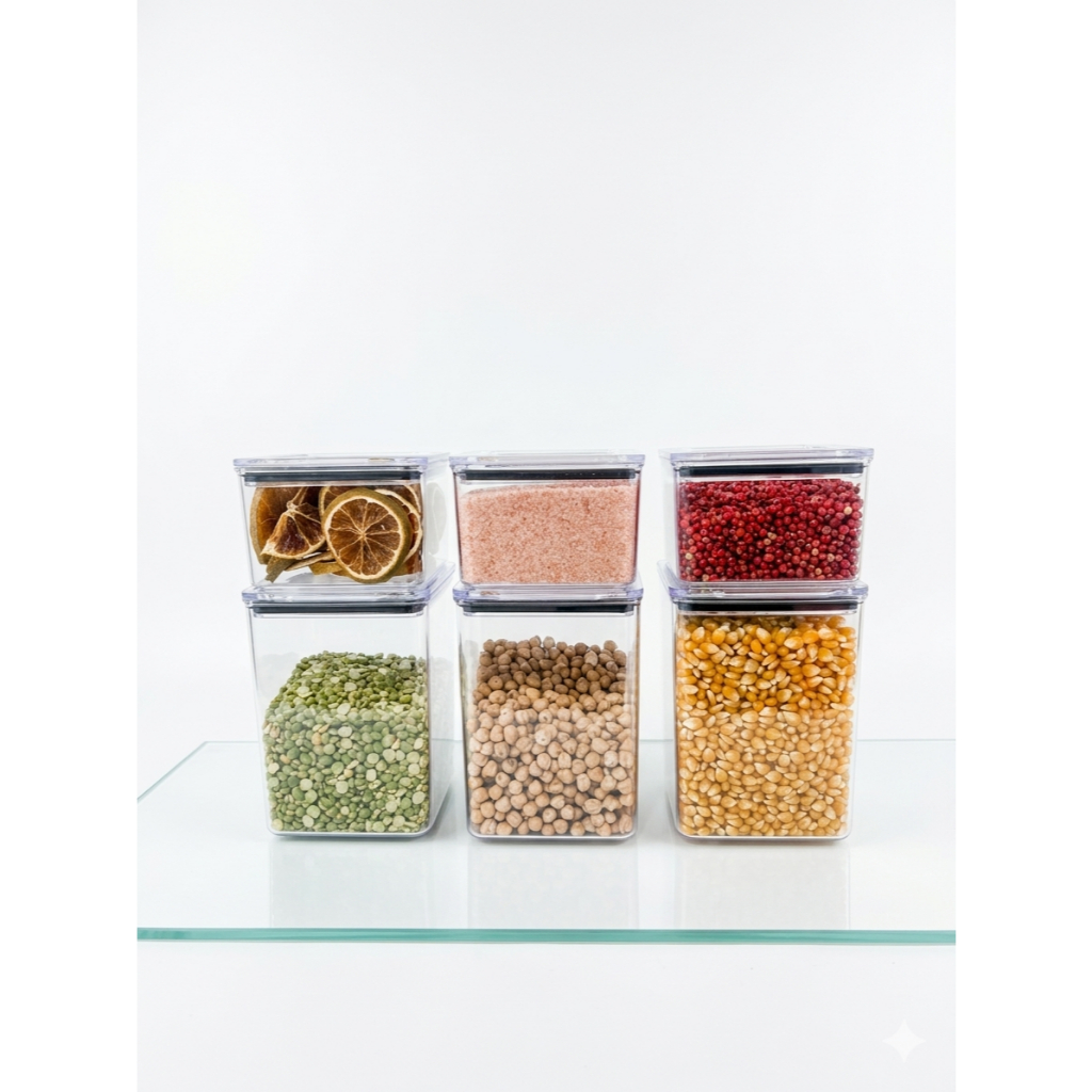 Kit 6 Potes Hermetico Acrilico Empilhavel Mantimento Cozinha Transparente