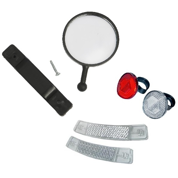KIT BIKE REFLETOR REDONDO P/ CANOTE DE SELIM + MEIA LUA P/ RODA + RETROVISOR