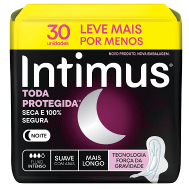 Absorvente Intimus Gel Noturno Suave, Com Abas, 30 Unidades