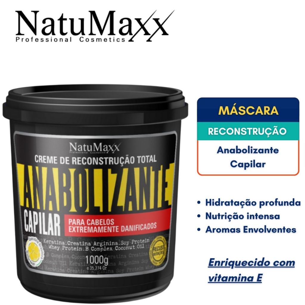Máscara Reconstrutora Creme Anabolizante Capilar Natumaxx 1Kg Nutrição Hidratação Vegano