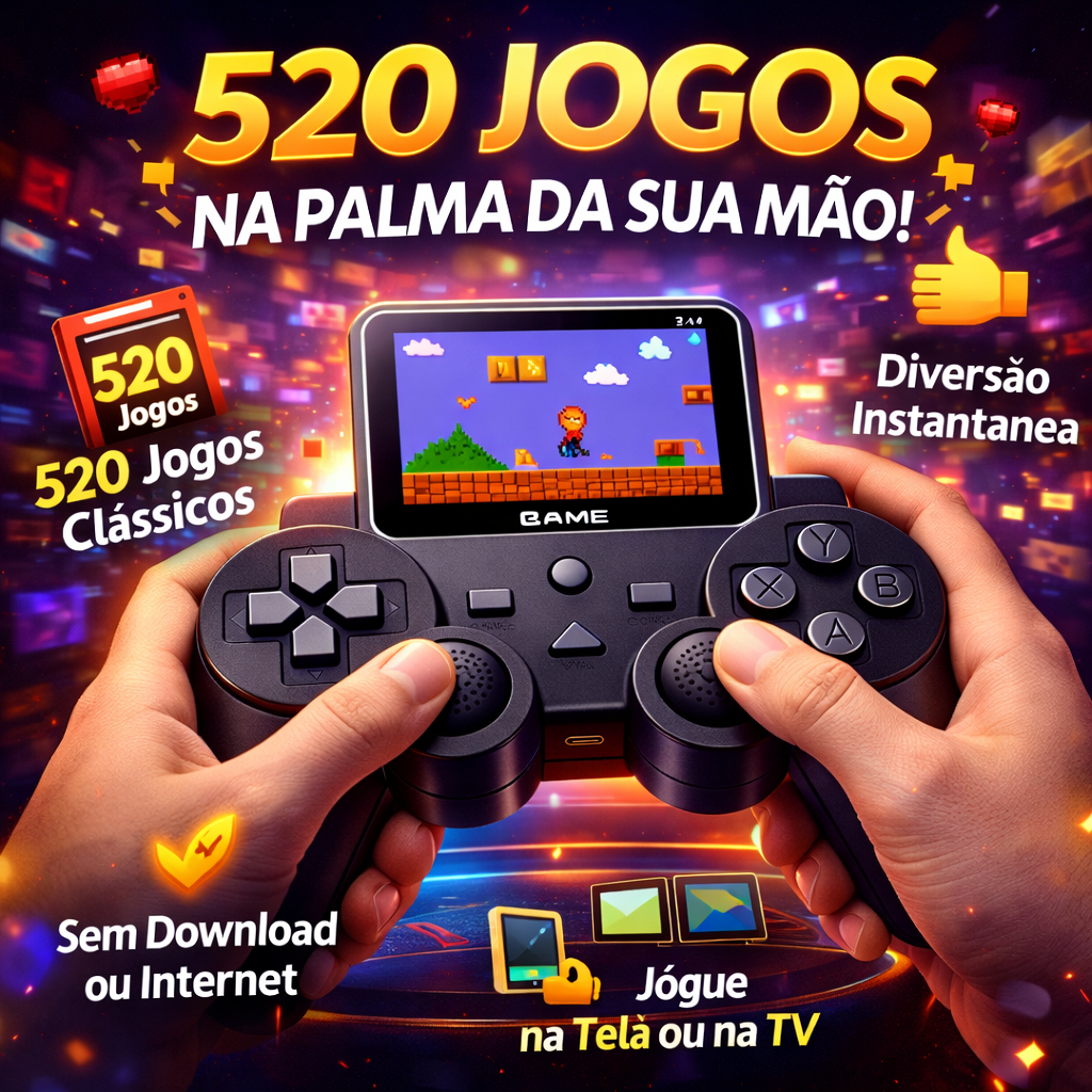Console Portátil Retrô 520 Jogos Tela 2.4 Recarregável Mini Game Clássico Com Saída AV Para TV