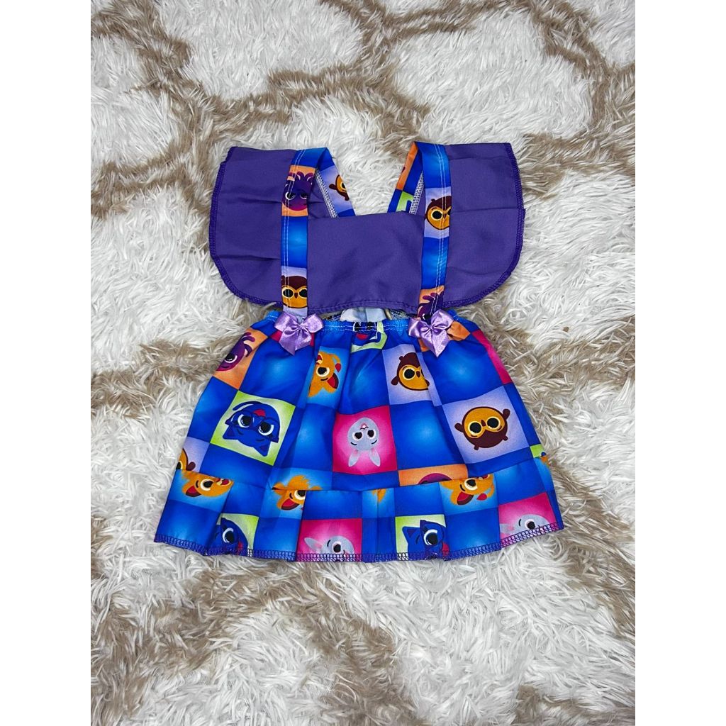 Romper Bebê Temático Colorido com Suspensório e Laço | Vestido Bebê Menina