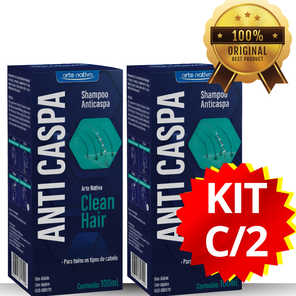 SHAMPOO ANTICASPA CLEAN HAIR CETOCONAZOL KIT C/2  ARTE NATIVA 100ML em Oferta na Shopee