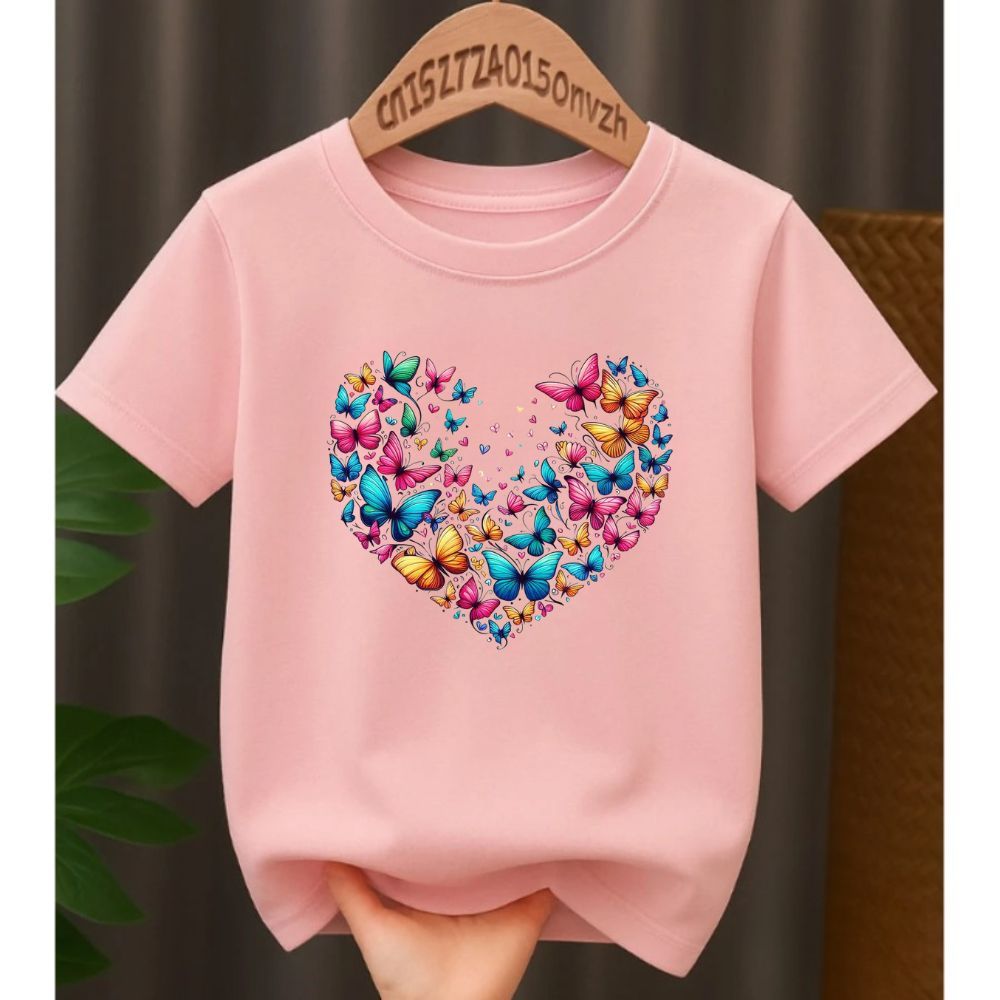 Blusa Blusinha Camiseta Infantil Juvenil Menina Moça Coração borboleta 100% Algodão