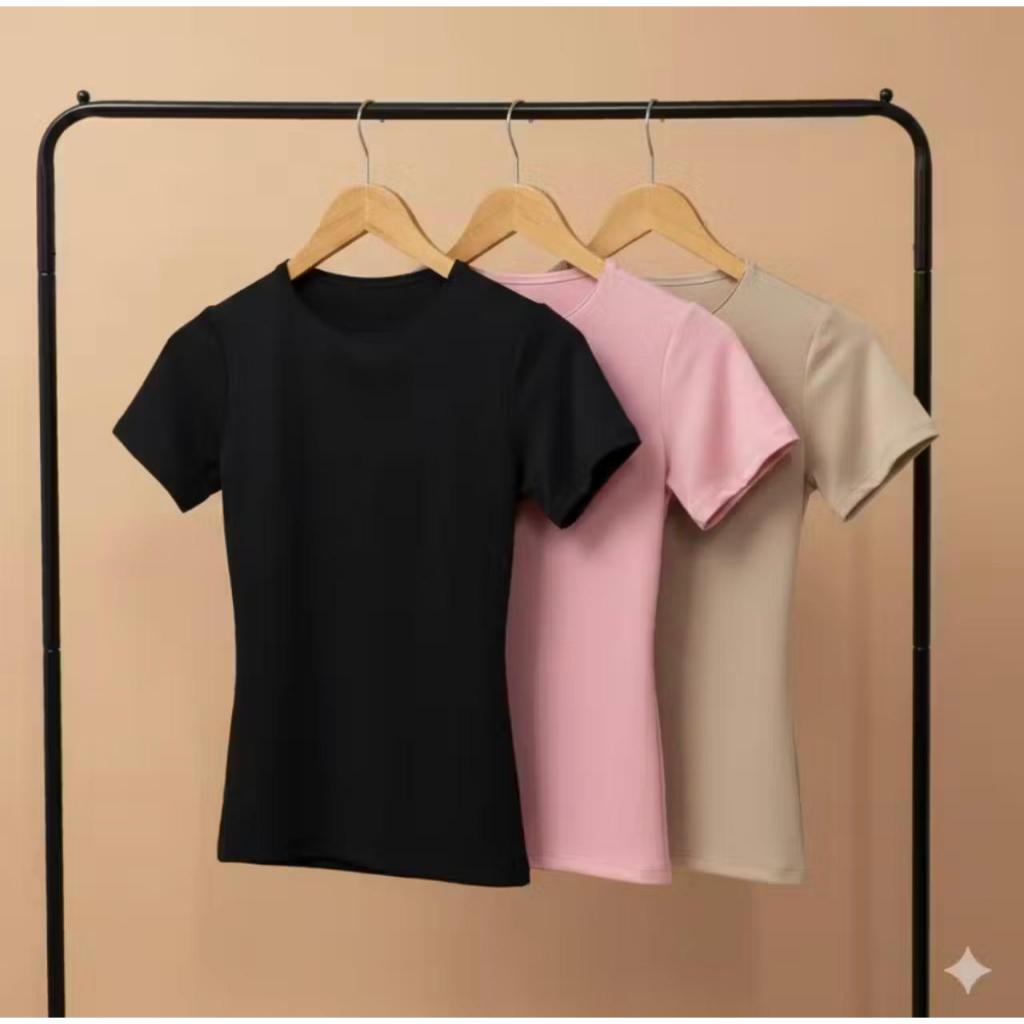 Kit 3 Baby Look Feminina Básica 100% Algodão Malha Penteada Premium Manga Curta