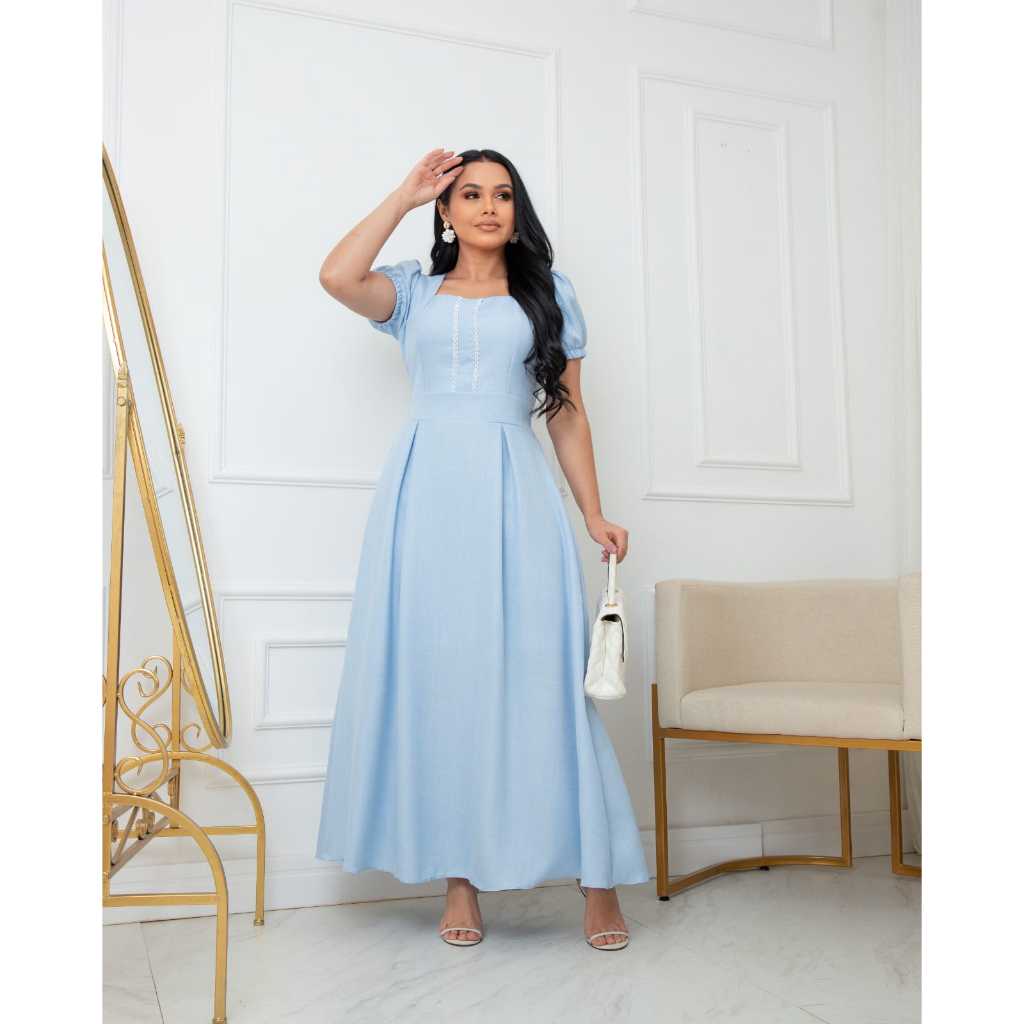 vestido longo femenino evangelico com manga princesa M G  tendencia 2026 em Oferta na Shopee
