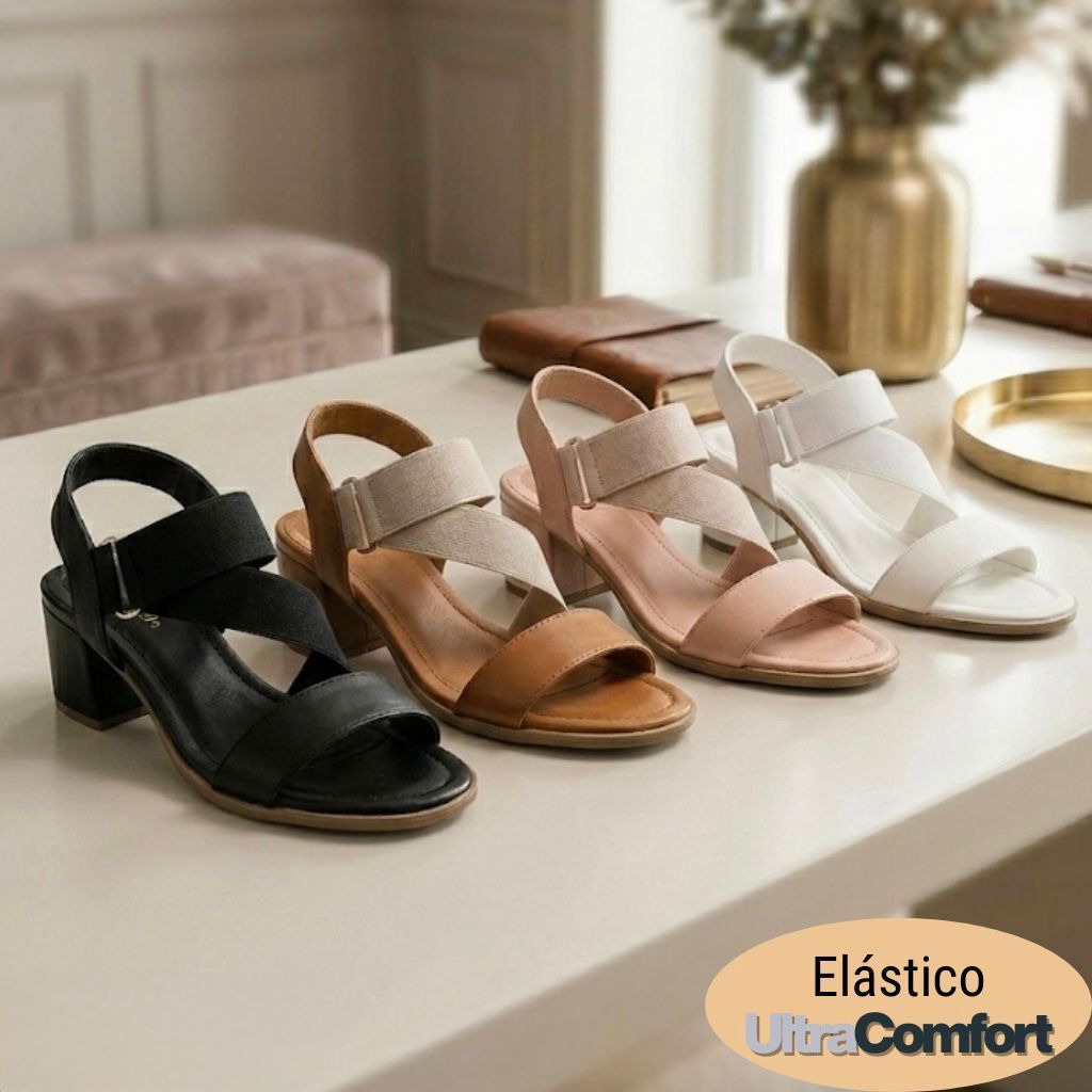 Sandália Salto Bloco 5cm Direto de Fábrica! Promoção Exclusiva  com Elástico Cruzado UltraComfort. Aproveite!