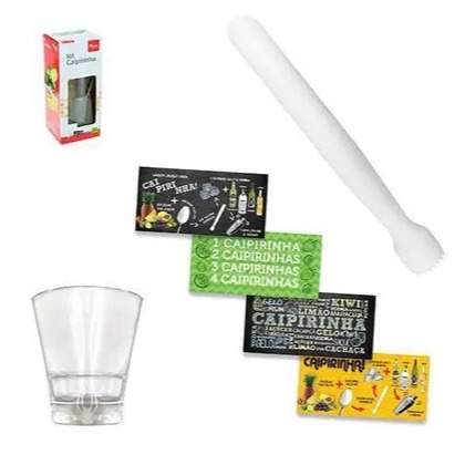 Kit Caipirinha 3 Peças com Copo de Vidro 🍹 | Copo 350 ml + Tábua + Socador Wincy