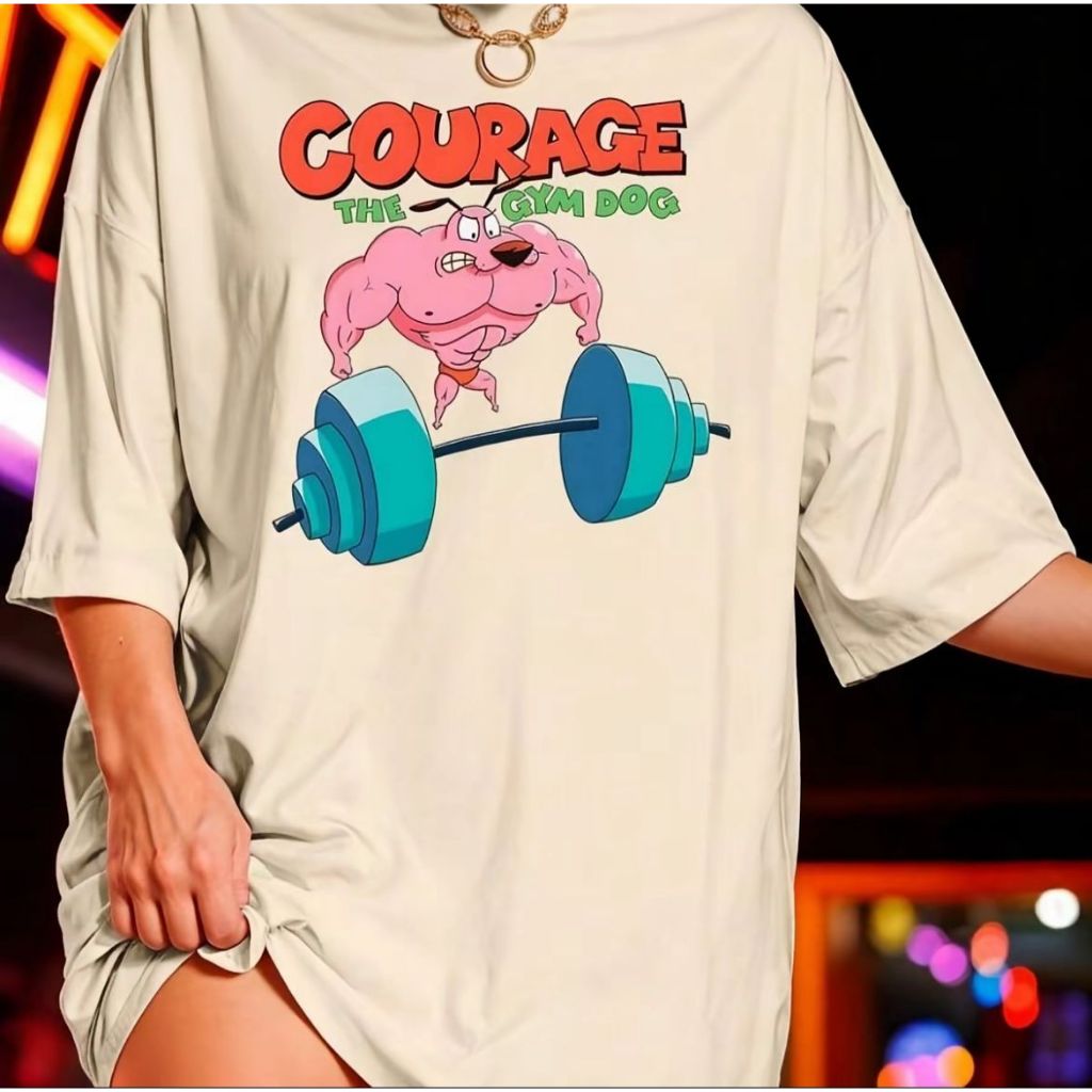 Camiseta Oversized Treino Courage Estampada Soltinha Grandinha Academia Desenho