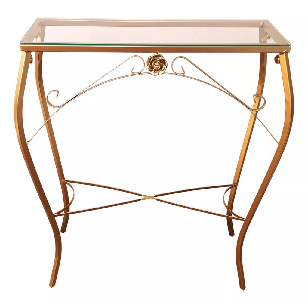 Aparador Colonial com Tampo de Vidro – Mesa Decorativa para Sala, Hall de Entrada e Corredor | Aparador Luxo Clássico