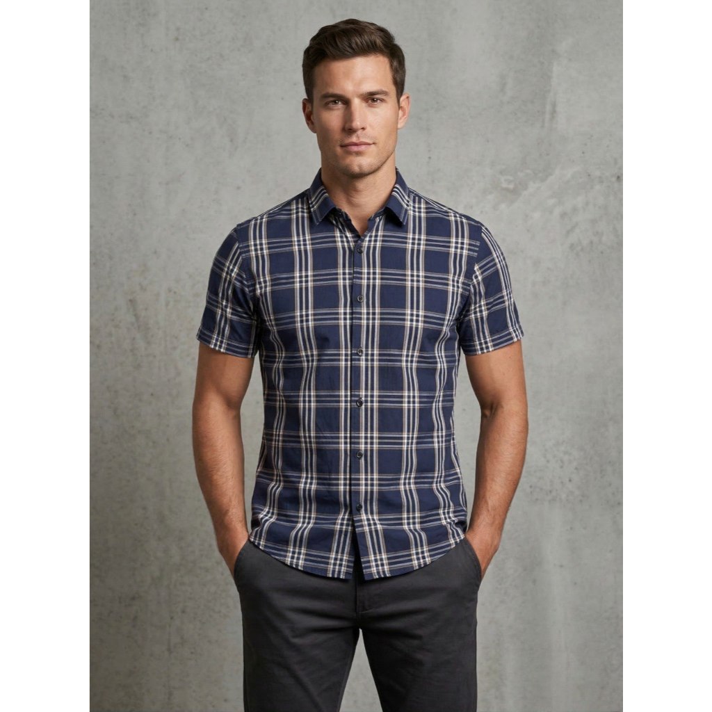 CAMISA MASCULINA XADREZ MADRAS - MANGA CURTA - CASUAL 100% ALGODÃO