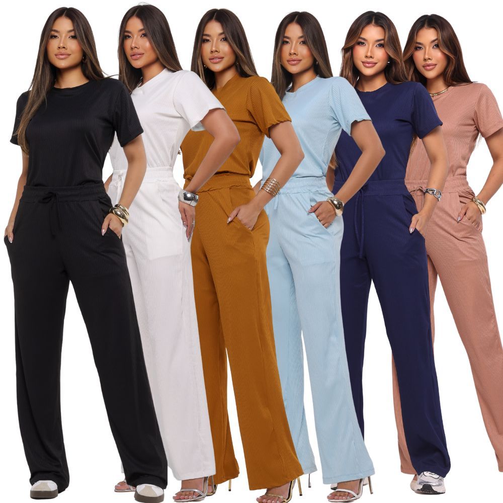 Conjunto Feminino Calça Pantalona e Blusa Canelado Premium Aerolook em Oferta na Shopee