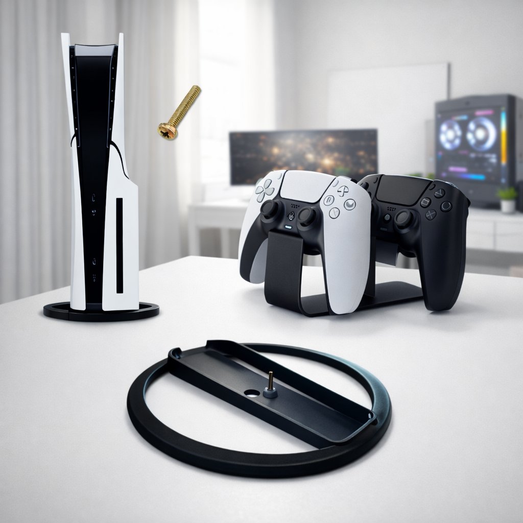 Kit Gamer PS5 Base Vertical + Suporte para Controle | Organizador Setup PS5 Slim, Fat, Digital e Pro